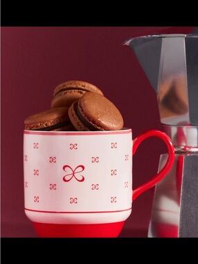 Anthropologie Red and White Patterned Ceramic Mug